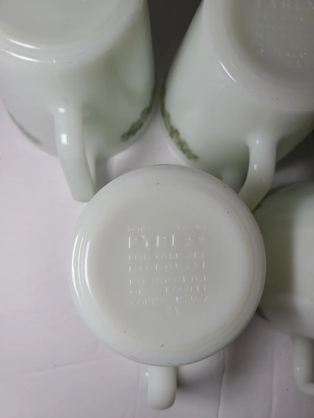 Vintage Pyrex White Milk Glass Planter Cups with Green CraY Daisy - Set of 5